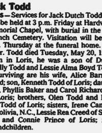 Jack Dutch Todd Obit.