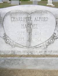 Gravestone of Charlotte (Alford) Hardee