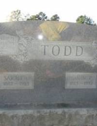 John Pinkney Todd and Sarah Frances Lee Todd --- Headstone